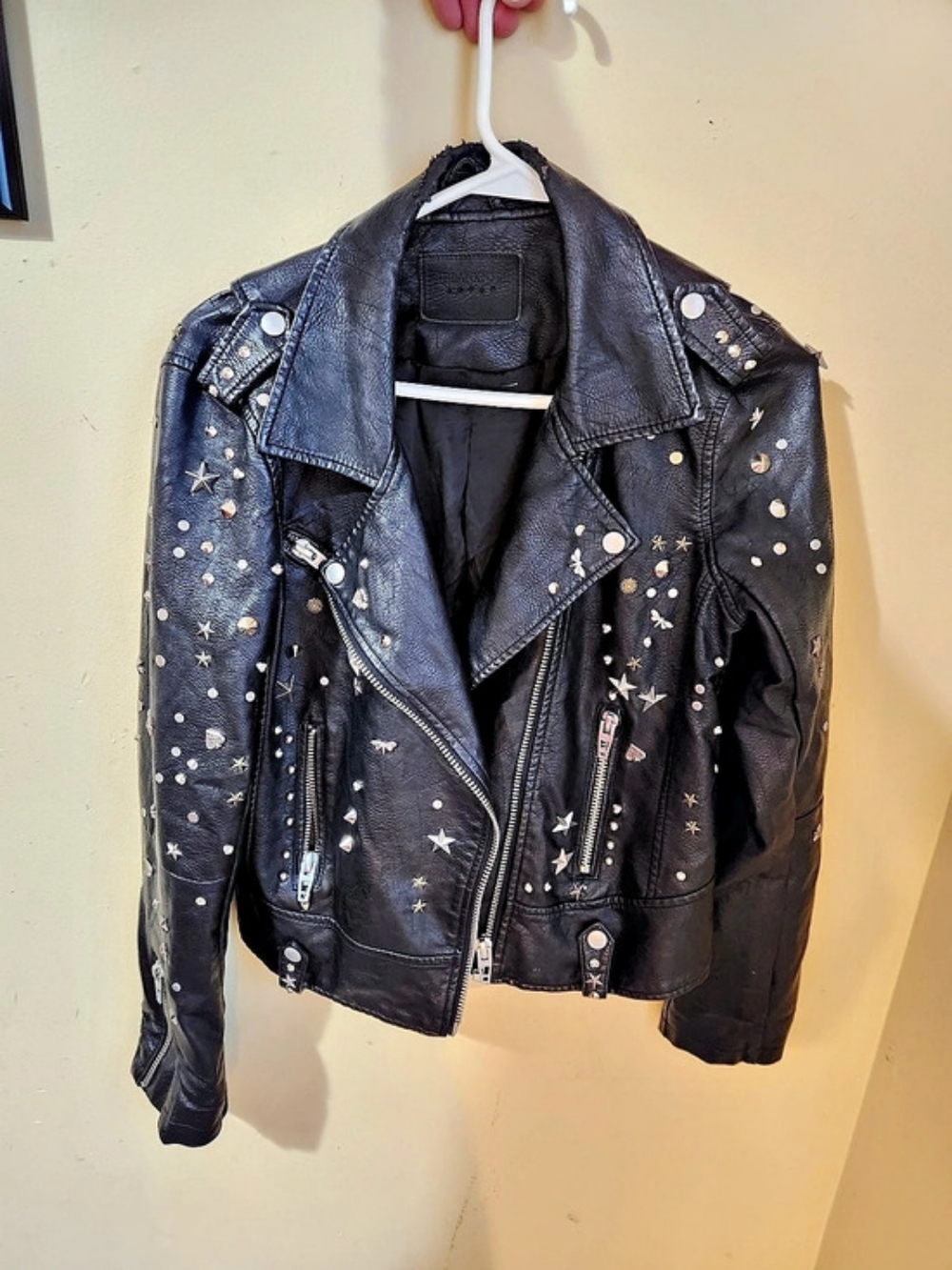 Blank NYC Embellished Leather Moto Jacket Studded Leather Moto Jacket Size Small